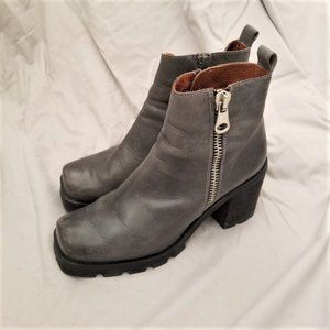 Sixtyseven Chunky Grey Leather Ankle Booties